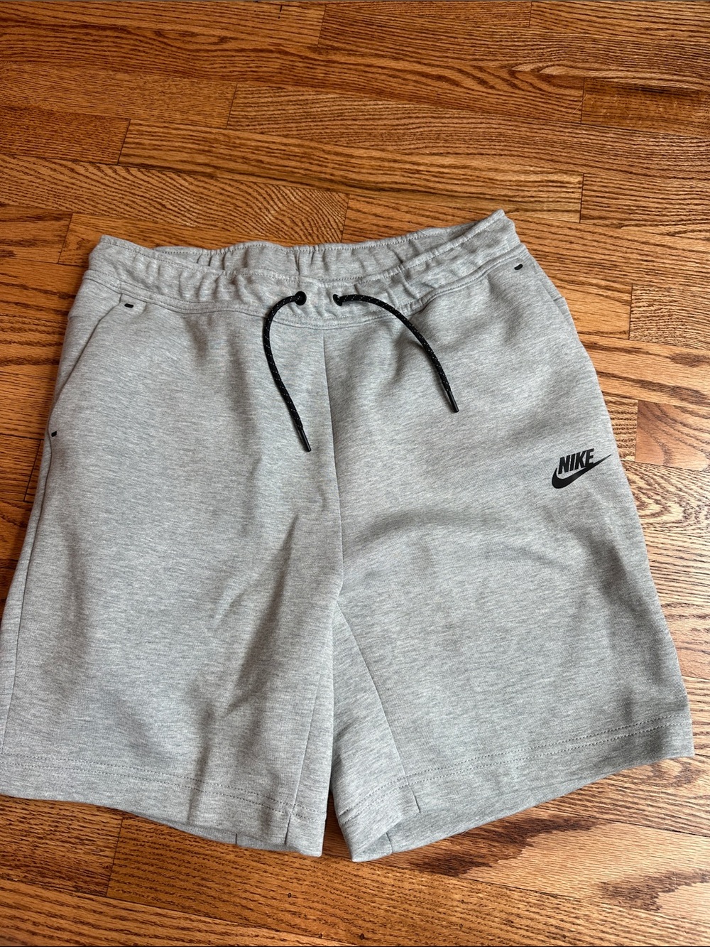Nike Men's Light Gray Tech Fleece Athletic Shorts with Black Drawstring